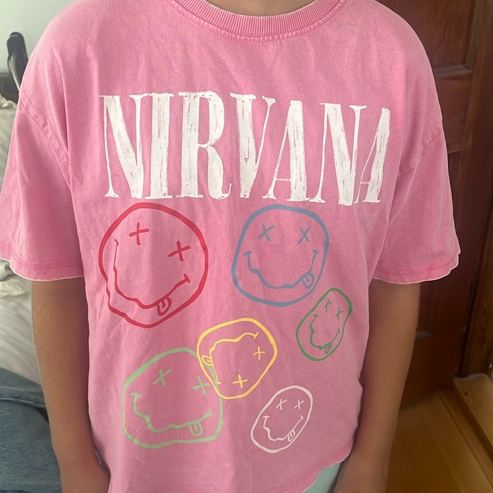 NIRVANA Pink Tee with Smiley Faces - Picture 2 of 3